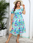 Summer Plus Size Women's Square Neck Printed Casual Long Dress