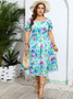 Summer Plus Size Women's Square Neck Printed Casual Long Dress
