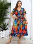 Plus Size V-Neck Printed Dress Beach Holidays Beach Loose Long Dress