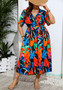 Plus Size V-Neck Printed Dress Beach Holidays Beach Loose Long Dress