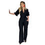 Chic Deep V High Waist Tie Career Women's Jumpsuit