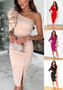 Career Solid Color Slash Shoulder Slim Waist Irregular Slit Dress