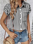 Summer V-Neck Pocket Striped Printed Shirt