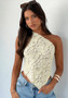 Women's Solid Lace Asymmetrical Slash Shoulder Top