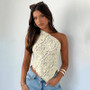 Women's Solid Lace Asymmetrical Slash Shoulder Top