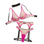 Fashionable Contrasting Color Sexy See-Through Mesh Two Piece Lingerie Set With Garter Belt