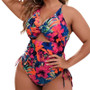 Plus Size Print Push Up Hollow Tight Fitting One Piece Women's Swimsuit