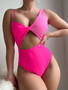 Stylish Contrasting Color Patchwork Sexy Hollow Fashion One-Piece Swimsuit