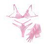 Butterfly Embroidery See-Through Mesh Three-Piece Bikini Lingerie Set