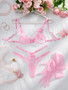 Butterfly Embroidery See-Through Mesh Three-Piece Bikini Lingerie Set
