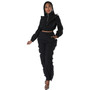 Trendy Women's  Solid Color Zipper Ruffle Fashion Casual Sports Two Piece Pants Set