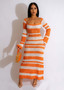 Women knitting long sleeve striped dress