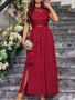 Women Sexy Lace Chiffon Round Neck Sleeveless Wedding Bridesmaid Dress