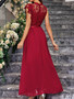 Women Sexy Lace Chiffon Round Neck Sleeveless Wedding Bridesmaid Dress