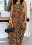 Women Summer Leopard Print Sleeveless Loose Irregular Suspender Skirt