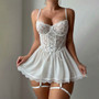 Women lace See-Through nightgown Sexy Lingerie two-piece set