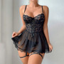 Women lace See-Through nightgown Sexy Lingerie two-piece set