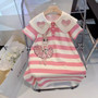 Girls Summer Trendy Striped Peter Pan Collar Princess Dress