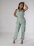 Women v-neck Lace-Up Cargo Jumpsuit