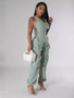 Women v-neck Lace-Up Cargo Jumpsuit