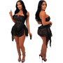 Women Sexy V-Neck Strapless See-Through Sequined Irregular Mini Dress