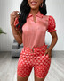 Women red polka dot Top and Shorts Casual two-piece set - with belt