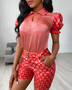 Women red polka dot Top and Shorts Casual two-piece set - with belt