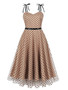 Women Lace-Up Strap Polka Dot Vintage Maxi Dress