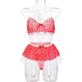 Women Red and White Polka Dot Contrast Color Mesh Puff Net Mesh Skirt Sexy Lingerie Set