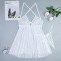 Women white polka sequined See-Through suspender skirt tied with bow nightgown