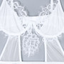 Women long fishnet stockings white lace hollow suspenders Sexy Lingerie Three-Piece