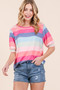 BOMBOM Striped Round Neck Half Sleeve T-Shirt