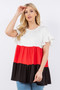 Celeste Full Size Color Block Ruffled Short Sleeve Top