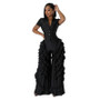 Women's Solid Color Short Sleeve Ruffled Wide Leg Jumpsuit