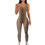 Women's Printed Sleeveless Ribbed Square Neck Low Back Slim Fit Jumpsuit