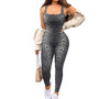 Women's Printed Sleeveless Ribbed Square Neck Low Back Slim Fit Jumpsuit