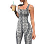 Women's Printed Sleeveless Ribbed Square Neck Low Back Slim Fit Jumpsuit