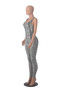 Women's Printed Sleeveless Ribbed Square Neck Low Back Slim Fit Jumpsuit