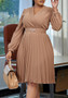 Fashion Chic Elegant Solid Color V Neck Pleated Plus Size African Dress