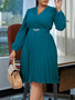 Fashion Chic Elegant Solid Color V Neck Pleated Plus Size African Dress