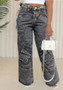 Pocket Cargo Washed Denim Pants Straight Women Jeans