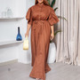 Summer Fashion Bell Bottom Sleeve Breasted Belt Loose Long Dress