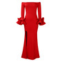 Fashionable And Elegant Off Shoulder Ruffle Sleeves Slit Formal Party Long Dress