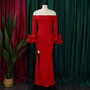 Fashionable And Elegant Off Shoulder Ruffle Sleeves Slit Formal Party Long Dress