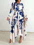 Women's Fashion Chic Print Turndown Collar Long Sleeve Belt Irregular Print Dress