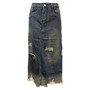 Pocket Distressed Ripped Straight Fit Loose Denim Skirt