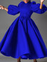 Plus Size Women's Loose Fashion Solid Color Puff Sleeve A-Line African Dress