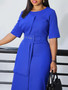 Women's Fashion Chic Solid Color Short Sleeve Career Professional African Dress