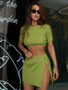 Women Sexy Summer Crop Top+ Slit Button Skirt Two-piece Set