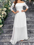 Women Off Shoulder Lace chiffon Half-Sleeve Wedding Bridesmaid Dress Elegant Long Dress